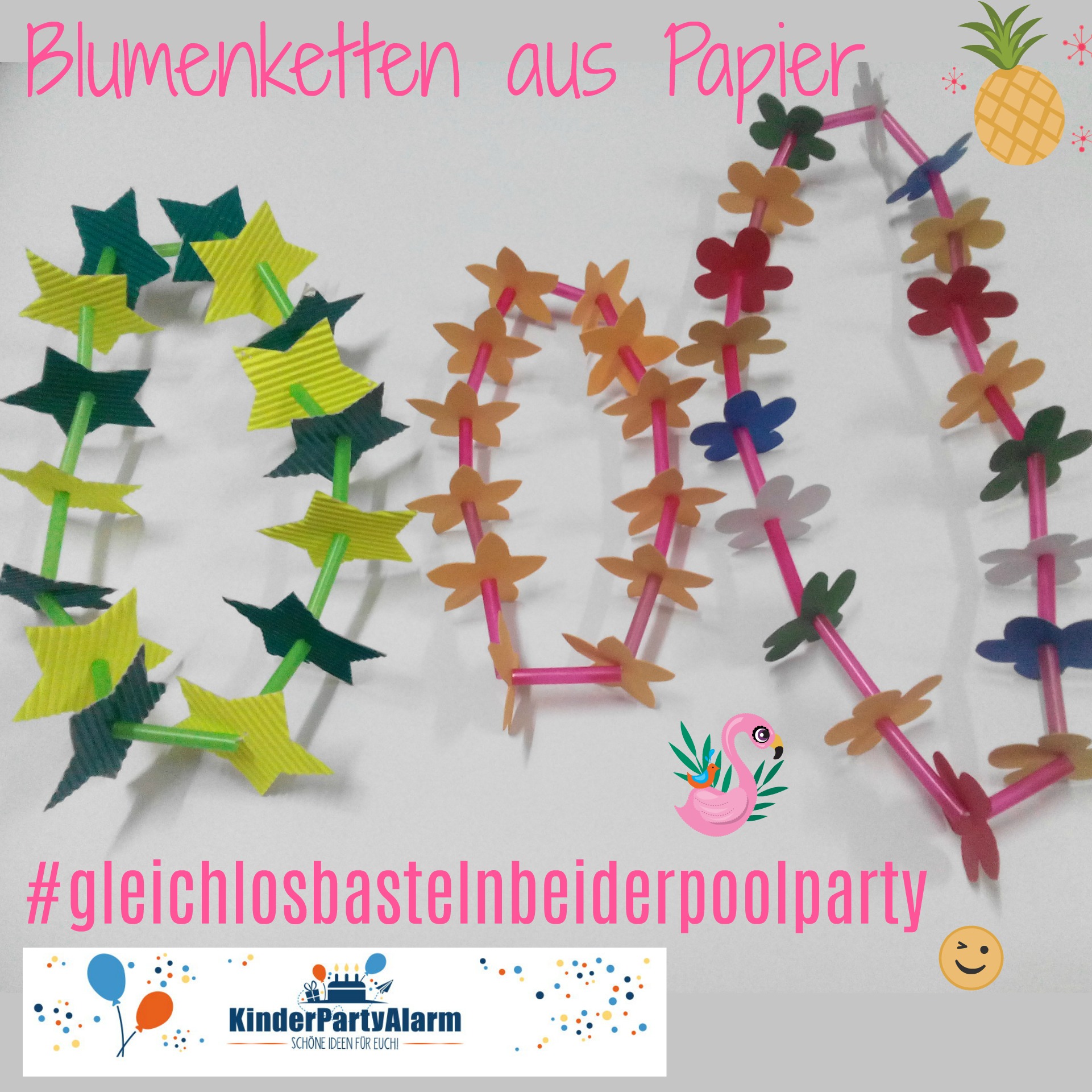 Blumenketten basteln, Basteln beim Poolparty Geburtstag #kindergeburtstag #geburtstag  #mottoparty #kinderpartyalarm #bastelnmitkindern #diy #poolparty #meerjungfrau